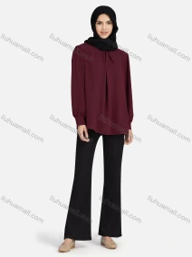 Wholesale Women's Casual Plain Mock Neck Key-hole Long Sleeve Blouse 1374#, LIUHUA CLOTHING WHOLESALE