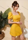 Wholesale Women's Square Neck Puff Sleeve Open Back Bow Knot Back Plain Short Dress AY183# - Liuhuamall
