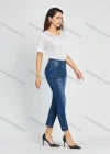 Wholesale Women's High Waist Butterfly Print Pearl Decor Cropped Skinny Jean - Liuhuamall