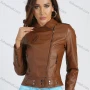 Wholesale Women's Fashion Lapel Collar Long Sleeve Zipper Pockets Plain Crop Leather Jacket preview