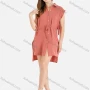 Wholesale Women's Cap Sleeve Buttons Down Drawstring Waist Short Shirt Dress preview