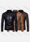 Wholesale Men's Fashion Moto Stand Collar Flap Pockets Zipper Leather Jacket - Liuhuamall