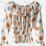 Wholesale Women's Chiffon Off Shoulder Poet Sleeve Ruffle Trim Polka Dot Blouse preview
