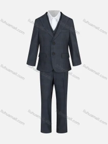 Wholesale Kid's Formal Lapel Pockets Plaid Print Single Breasted Blazer & Vest & Pant 3 Pieces Suit Set 31983-195#, LIUHUA CLOTHING WHOLESALE