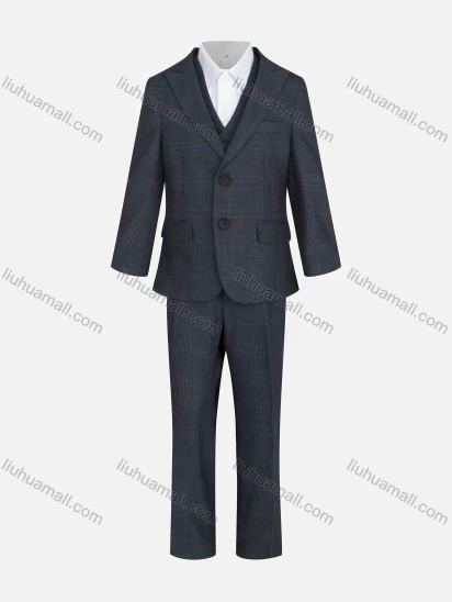 Wholesale Kid's Formal Lapel Pockets Plaid Print Single Breasted Blazer & Vest & Pant 3 Pieces Suit Set 31983-195#