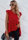 Wholesale Women's Plain Petal Crew Neck Ruffle Sleeve High Low Hem Tunic B1020X# - Liuhuamall