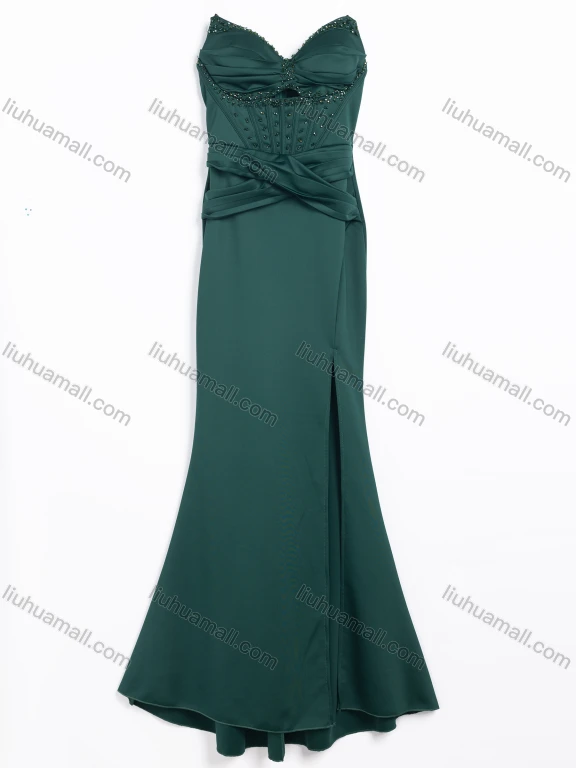 Wholesale Women's Evening Glamorous Rhinestone Corset Bustier Spaghetti Strap Mermaid Maxi Dress #25092