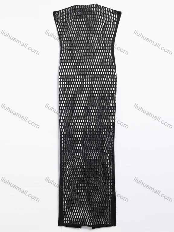 Wholesale Women's Evening Glamorous Rhinestone Mesh Sleeveless Bodycon Maxi Dress #250511