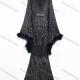 Wholesale Women's Evening Glamorous Rhinestone Feather Trim Bell Sleeve Maxi Dress #240910 Black Clothing Wholesale Market Liuhua