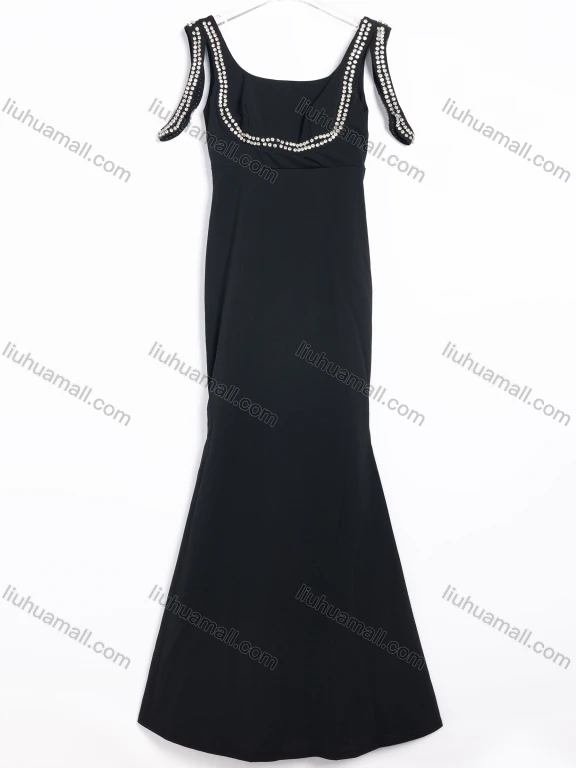 Wholesale Women's Evening Glamorous Rhinestone Square Neck Sleeveless Bodycon Maxi Dress #250305