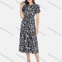 Wholesale Women's Casual Plaque Print Round Neck Puff Sleeve Ruched Ruffle Hem Midi Dress preview