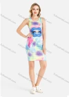 Wholesale Women's Casual Lip & Diamond Graphic Tie Dye Racerback Short Tank Dress - Liuhuamall