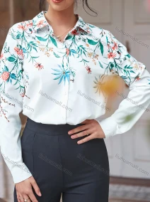 Wholesale Women's Casual Floral Print Long Sleeve Button Down Shirt, LIUHUA CLOTHING WHOLESALE