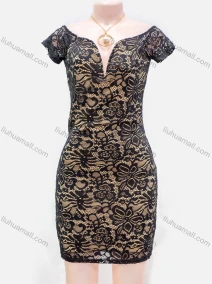 Wholesale Women's Guipure Lace Short Sleeve Bodycon Short Dress, LIUHUA CLOTHING WHOLESALE