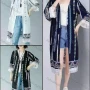 Wholesale Women's Linen Fringe Trim 3/4 Sleeve Boho Folkloric Style Midi Cardigan preview
