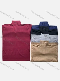 Wholesale Men's Casual Plain Stand Collar Quarter Zip Long Sleeve Knit Sweater, LIUHUA CLOTHING WHOLESALE