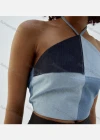 Wholesale Women's Sexy Splicing Colorblock Lace Up Backless Halter Top T0523# - Liuhuamall