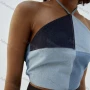 Wholesale Women's Sexy Splicing Colorblock Lace Up Backless Halter Top T0523# preview