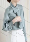 Wholesale Women's Casual Long Sleeve Asymmetrical Neck Button Down Plain Shirts 077955# - Liuhuamall