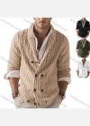 Wholesale Men's Casual Collared Double Breasted Plain Cable Knit Jackets - Liuhuamall