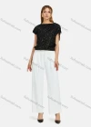 Wholesale Women's Bateau Neck Cap Sleeve Lace Up Sequin Plain Blouse - Liuhuamall