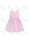 Wholesale Girls Sleeveless Bow Front Appliques Rainbow Lace Hem Flower Girl Dress - Liuhuamall