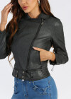 Wholesale Women's Fashion PU Leather Lapel Zipper Front Leather Motorcycle Crop Jacket - Liuhuamall