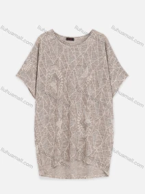 Wholesale Women's Casual Round Collar Short Sleeve Allover Print Blouse, LIUHUA CLOTHING WHOLESALE