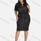 Wholesale Women's Lapel Lace Up Zipper Closure Flap Pockets Denim Dress Black Clothing Wholesale Market Liuhua