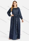 Wholesale Women's Plus Size Casual Round Neck Button Denim Maxi Dress - Liuhuamall
