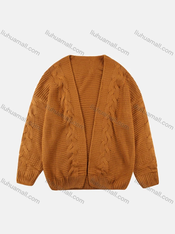 Wholesale Women's Casual Long Sleeve Cable Knit Plain Sweater Cardigan