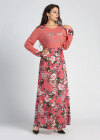 Wholesale Women's Long Sleeve Round Neck Floral Print Splicing A-line Maxi Dress - Liuhuamall
