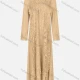 Wholesale Women's Round Neck Long Sleeve Layered Floral Embroidered Pearl Decor Maxi Dress Champagne Clothing Wholesale Market Liuhua