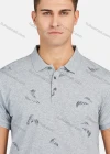 Wholesale Men's Casual Short Sleeve Feather Print Button Front Polo Shirts - Liuhuamall