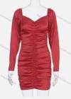 Wholesale Women's Plain Off Shoulder Long Sleeve Ruched Short Dress D981145K# - Liuhuamall