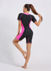 Wholesale Women's One Piece Zip Front Colorblock Surfing Boyleg Athletic Swimsuit - Liuhuamall