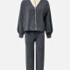 Women's Casual V Neck Button Down Plain Knit Cardigan 2-piece Set Y16664# Gray Clothing Wholesale Market -LIUHUA