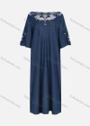 Wholesale Women's Casual V Neck Short Sleeve Hollow Out Embroidered Denim Dress - Liuhuamall