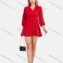 Wholesale Women's Casual Wrap V Neck Lapel Lantern Sleeve High Waist Ruffle Hem Plain Mini Shirt Dress preview