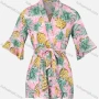 Wholesale Women's Warp Bell Sleeve Tropical Pineapple Print Vacation Romper With Belt preview