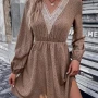 Wholesale Women's Casual Polka Dot V Neck Ruched Lace Trim Long Sleeve Short Dress preview