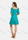 Wholesale Woman's Casual Square Neck Short Sleeve High Waist Ruffle Hem Short Plain Dress - Liuhuamall