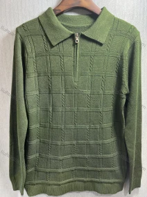 Wholesale Men's Casual Plain Plaid Turn Down Zip Long Sleeve Knit Sweater, LIUHUA CLOTHING WHOLESALE