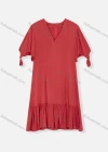 Wholesale Women's Plain V Neck Short Sleeve Zipper Back Ruffle Hem Plain Short Dress - Liuhuamall