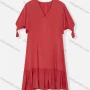 Wholesale Women's Plain V Neck Short Sleeve Zipper Back Ruffle Hem Plain Short Dress preview