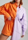Wholesale Women's Casual Plain & Colorblock Long Sleeve Shirts & Elastic High Waist Shorts 2 Piece Set - Liuhuamall
