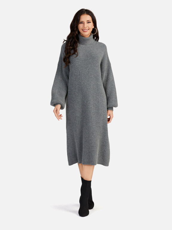 Women's Casual Plain High Neck Long Sleeve Midi Sweater Dress 8963#, Clothing Wholesale Market -LIUHUA, 