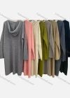 Wholesale Women's Casual Plain V Neck Long Sleeve Hooded Midi Sweater Dress 801# - Liuhuamall