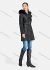 Wholesale Women's Casual Plain Lapel Zipper PU Leather Mid Length Jacket With Belt 2203# - Liuhuamall