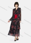 Wholesale Women's Casual Floral Print Wrap V Neck Long Sleeve Tie Front Layered Ruffle Hem Maxi Dress - Liuhuamall